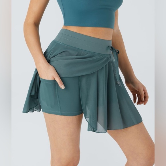 HALARA Mesh 2-in-1 Pocket Flowy Mini Skort Stone Green Teal Women’s Small - Picture 2 of 7